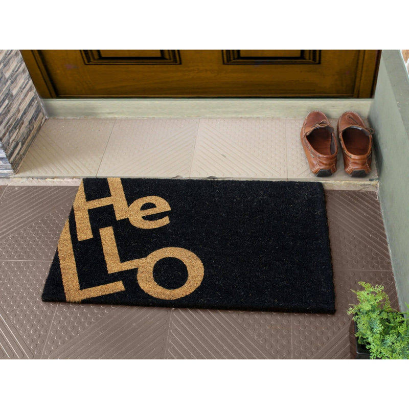 RugSmith Black Zigzag Hello Doormat, 18" x 30"Heart