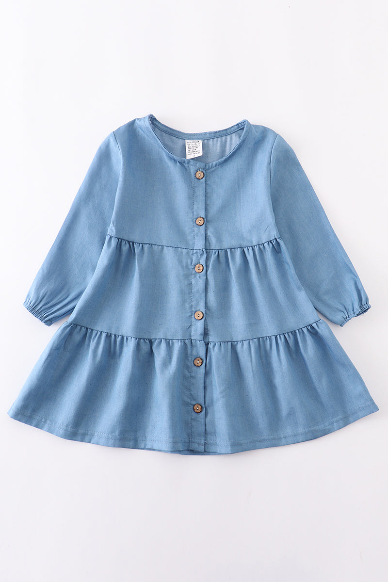 Light blue button down ruffle dress