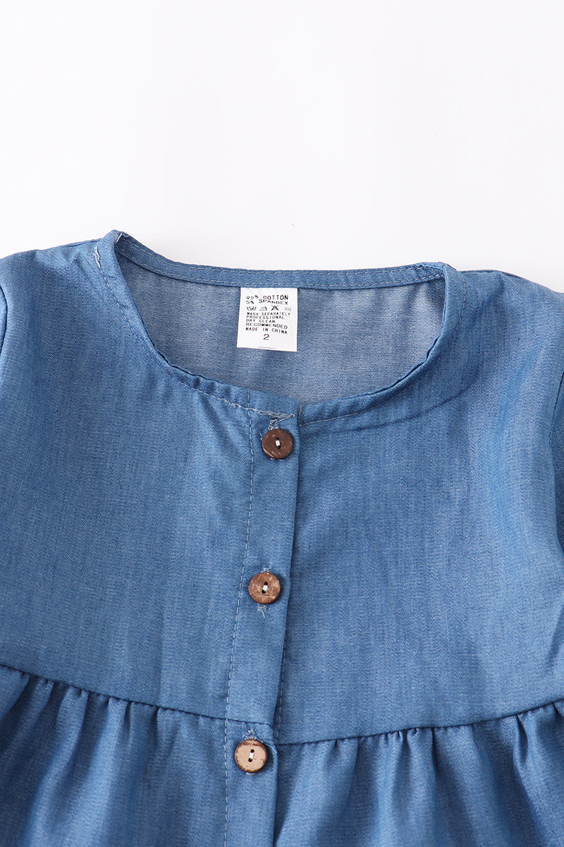 Medium blue button down ruffle dress