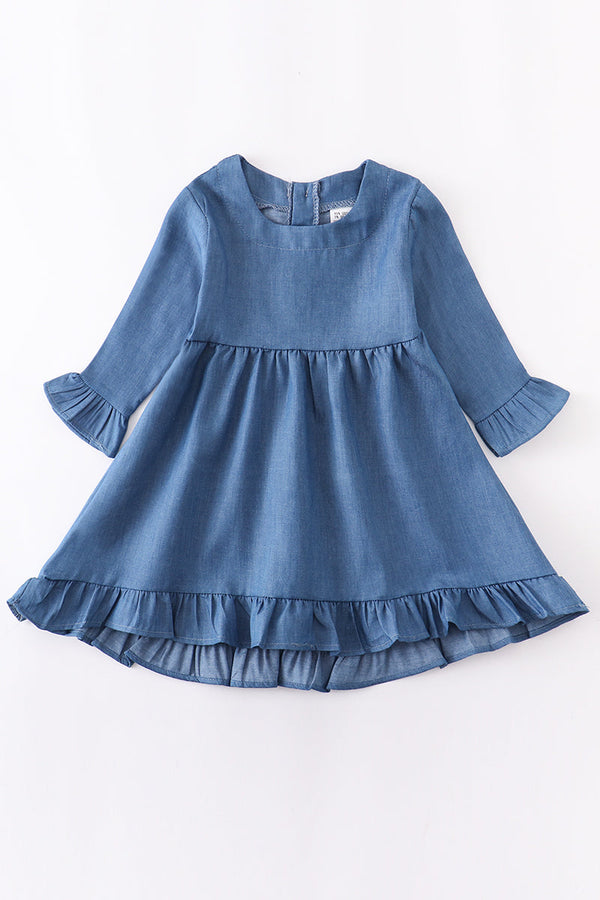 Medium denim blue ruffle dress