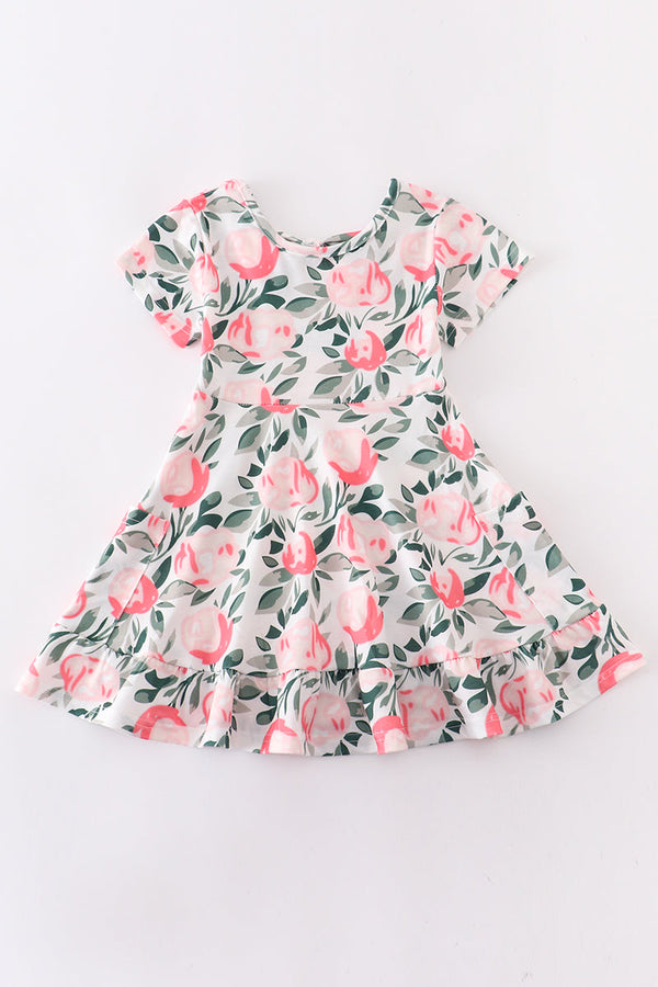 Pink floral ruffle dress