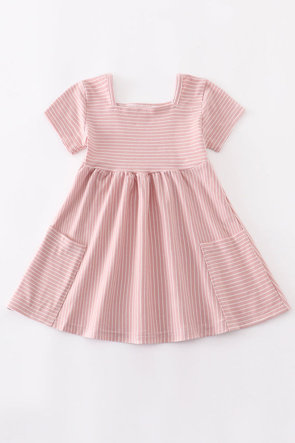 Pink stripe square neck twirl dress