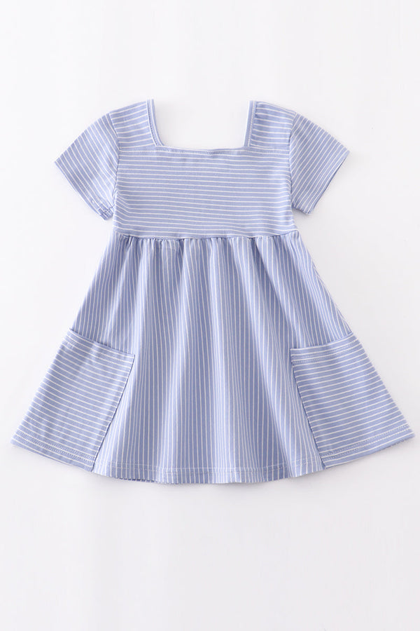 Blue stripe square neck twirl dress