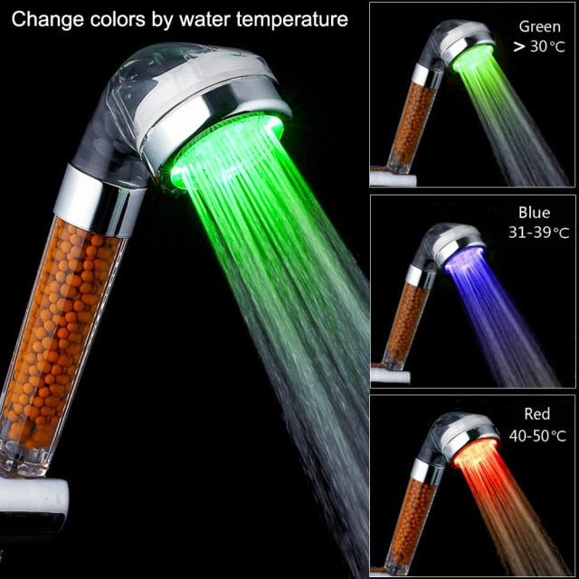 Bathroom 3/7 Color Changing LED Shower Head Temperature Sensor