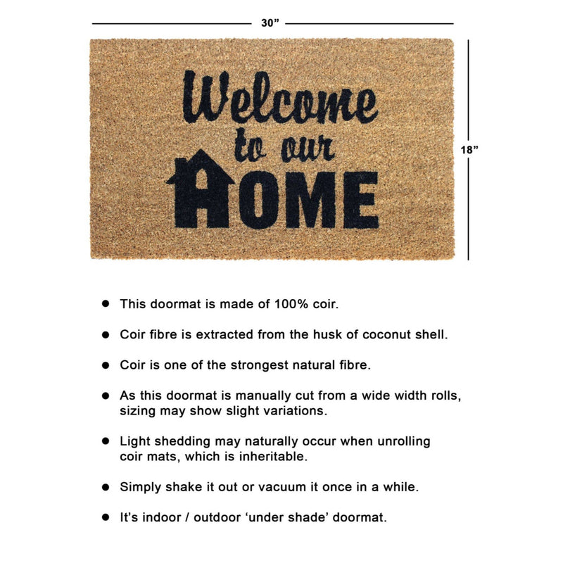 RugSmith Black Welcome to Our Home Doormat, 18" x 30"Heart