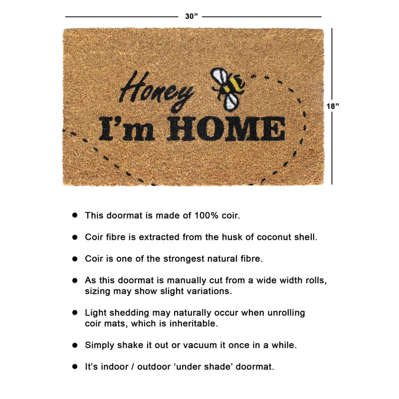 RugSmith Black Honey, I am home Doormat, 18" x 30"Heart