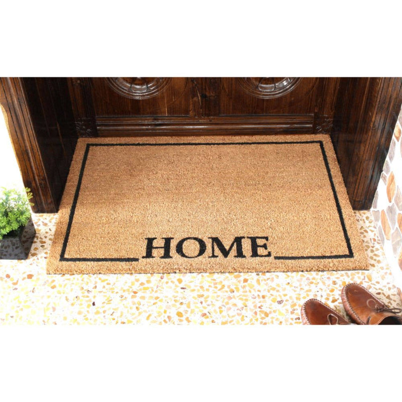 RugSmith Natural Black Home Square Coir Doormat, 24" x 36"Heart