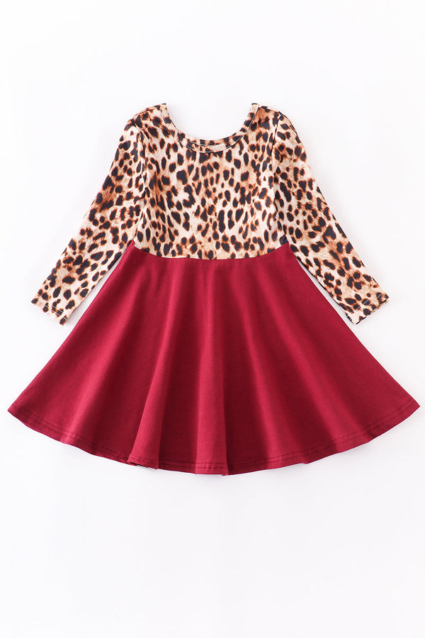 Maroon leopard twirl dress