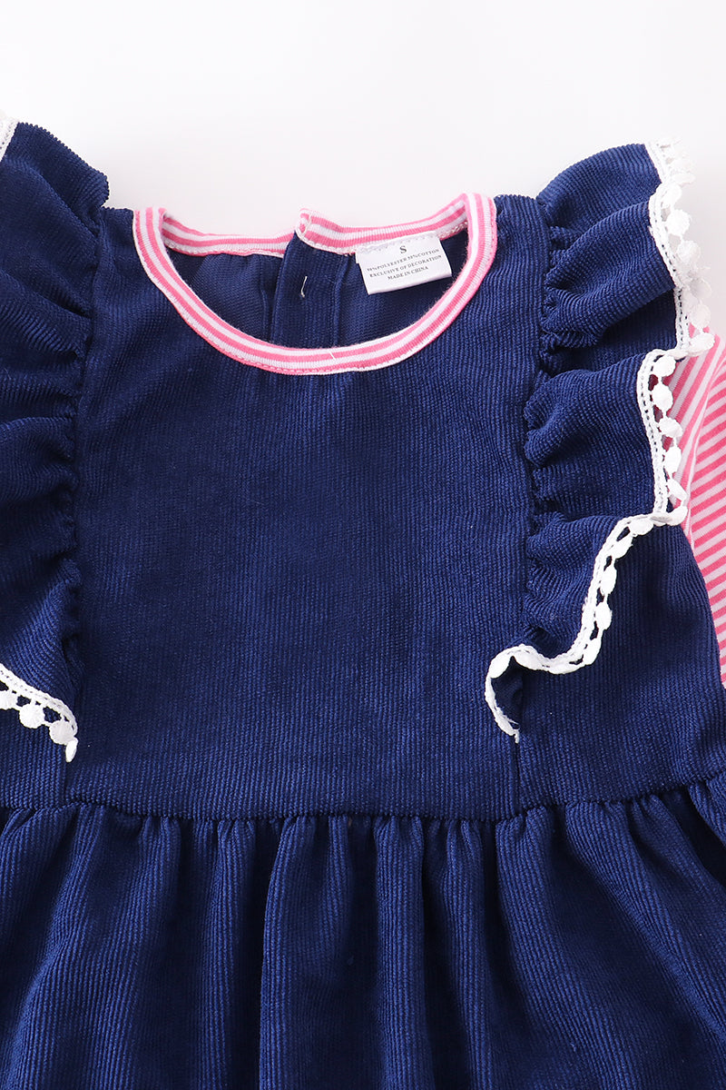 Navy tractor applique dress