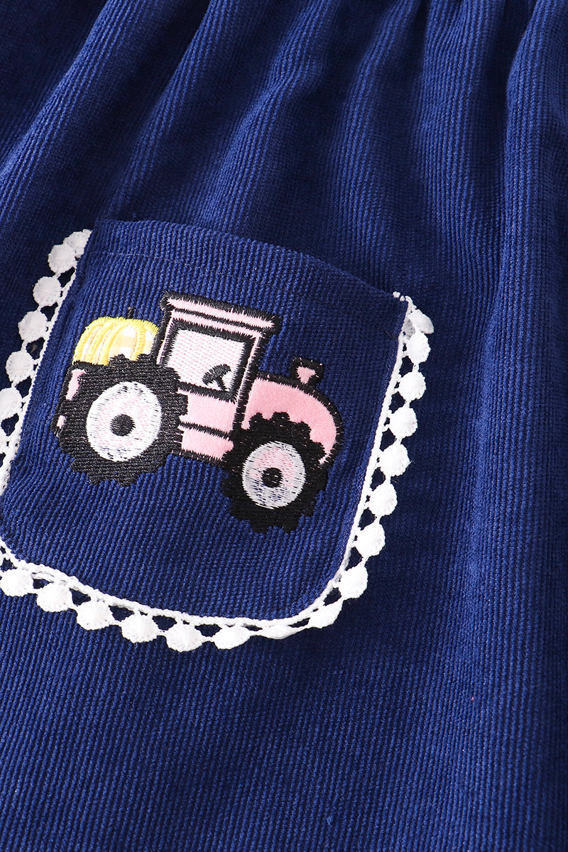 Navy tractor applique dress