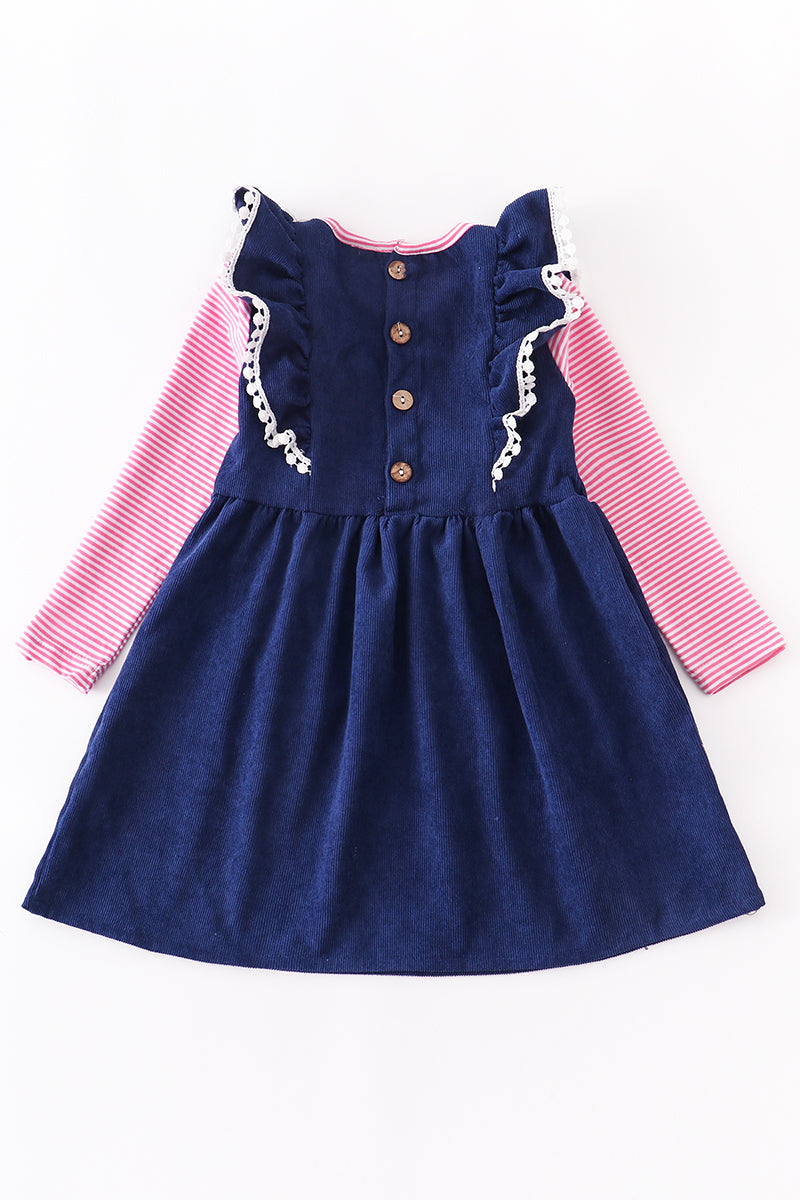 Navy tractor applique dress