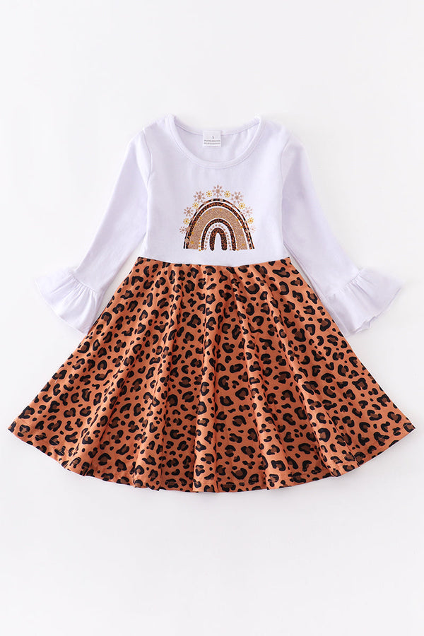 Leopard rainbow ruffle twirl dress