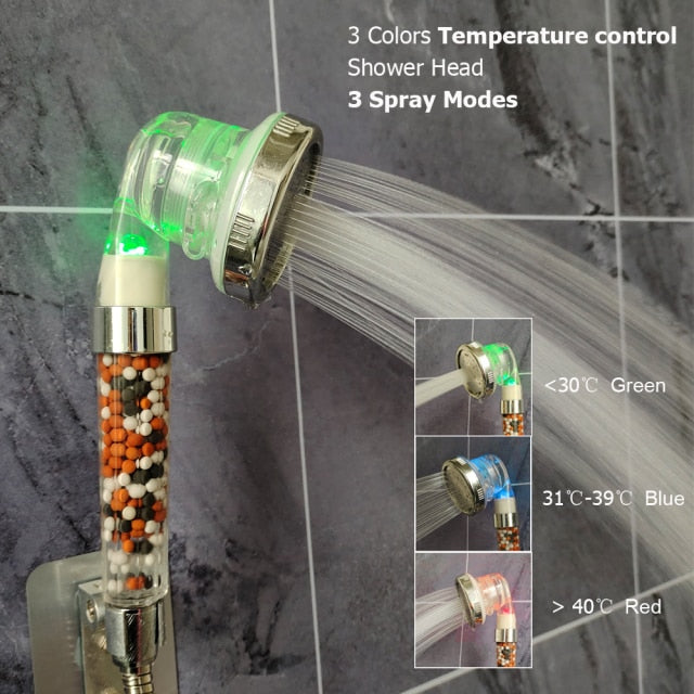 Bathroom 3/7 Color Changing LED Shower Head Temperature Sensor