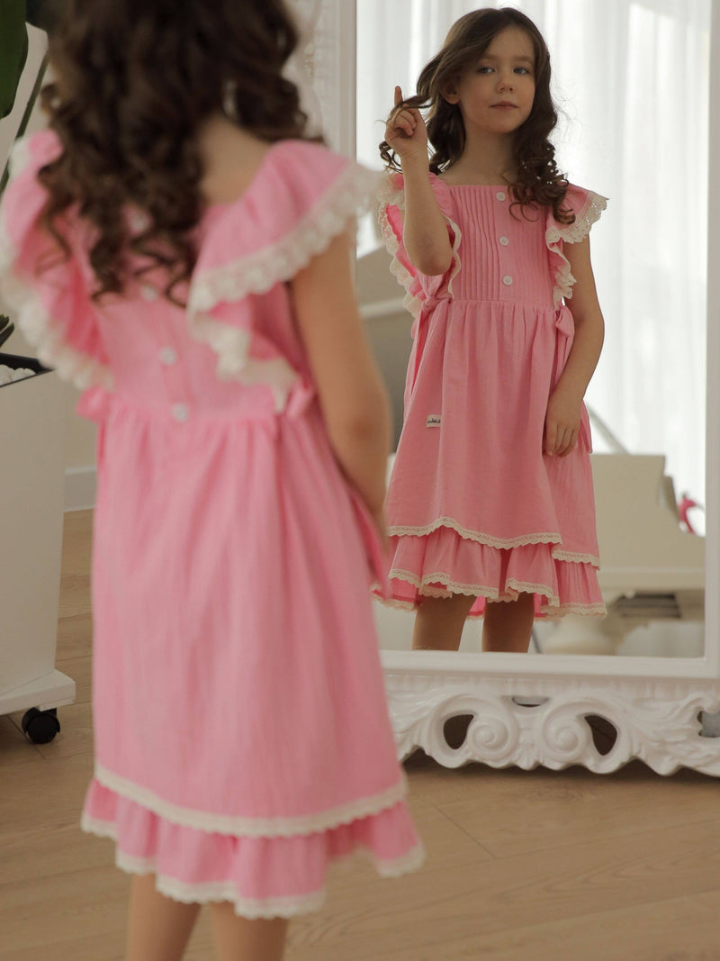 Pink Lace Vintage Girls DressHeart