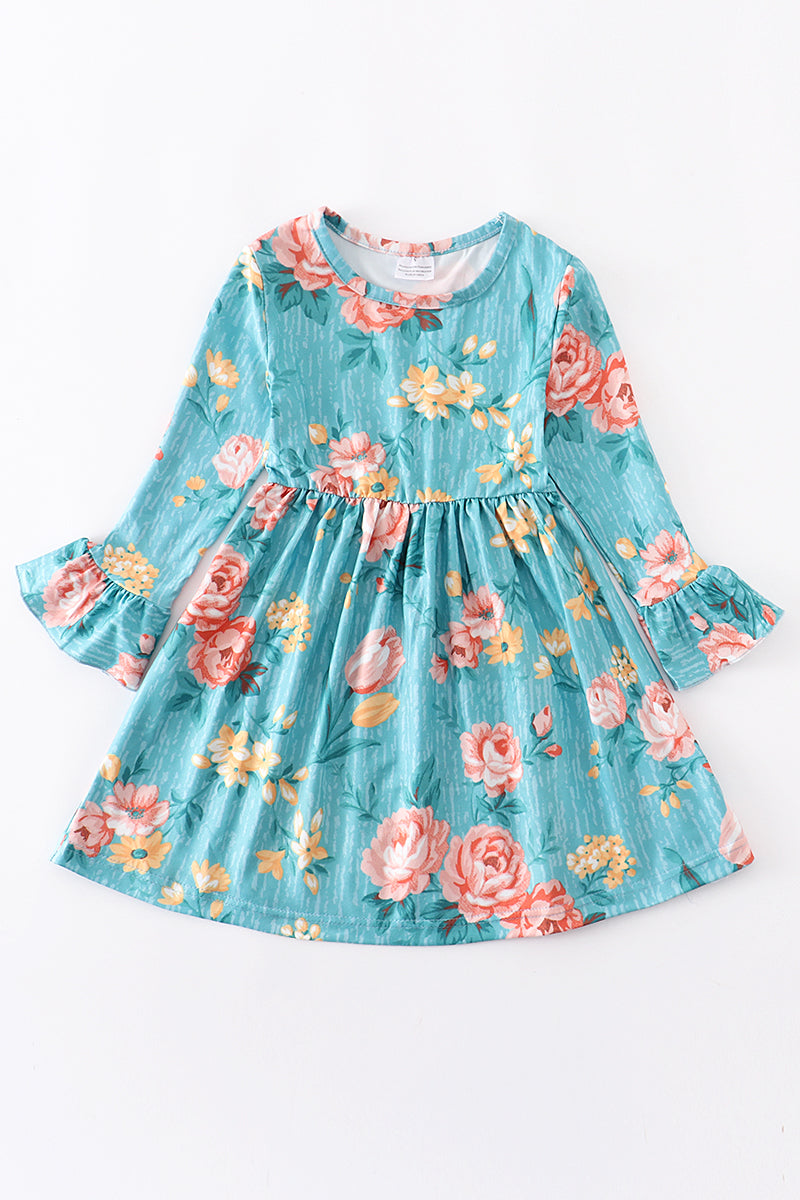 Turquoise floral ruffle dress