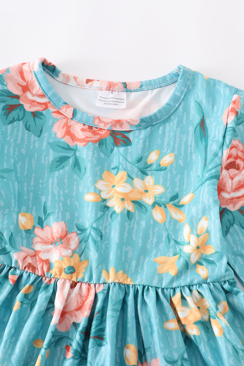 Turquoise floral ruffle dress