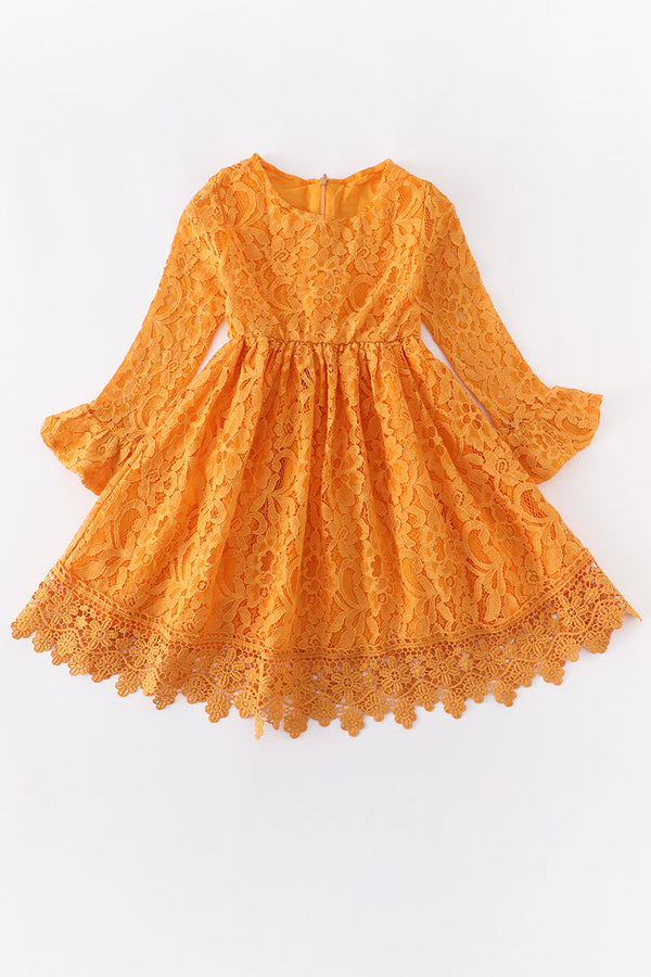 Mustard lace ruffle dress