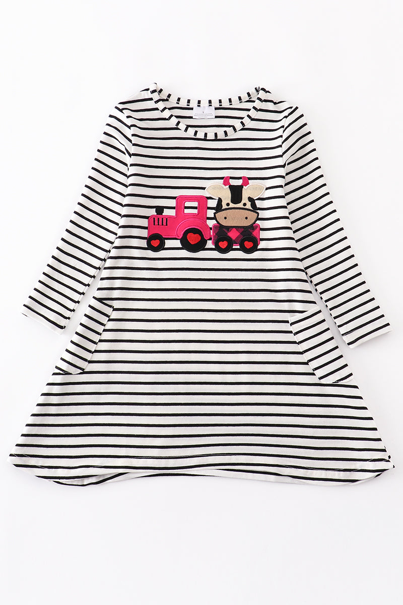 Cow train stripe heart dress