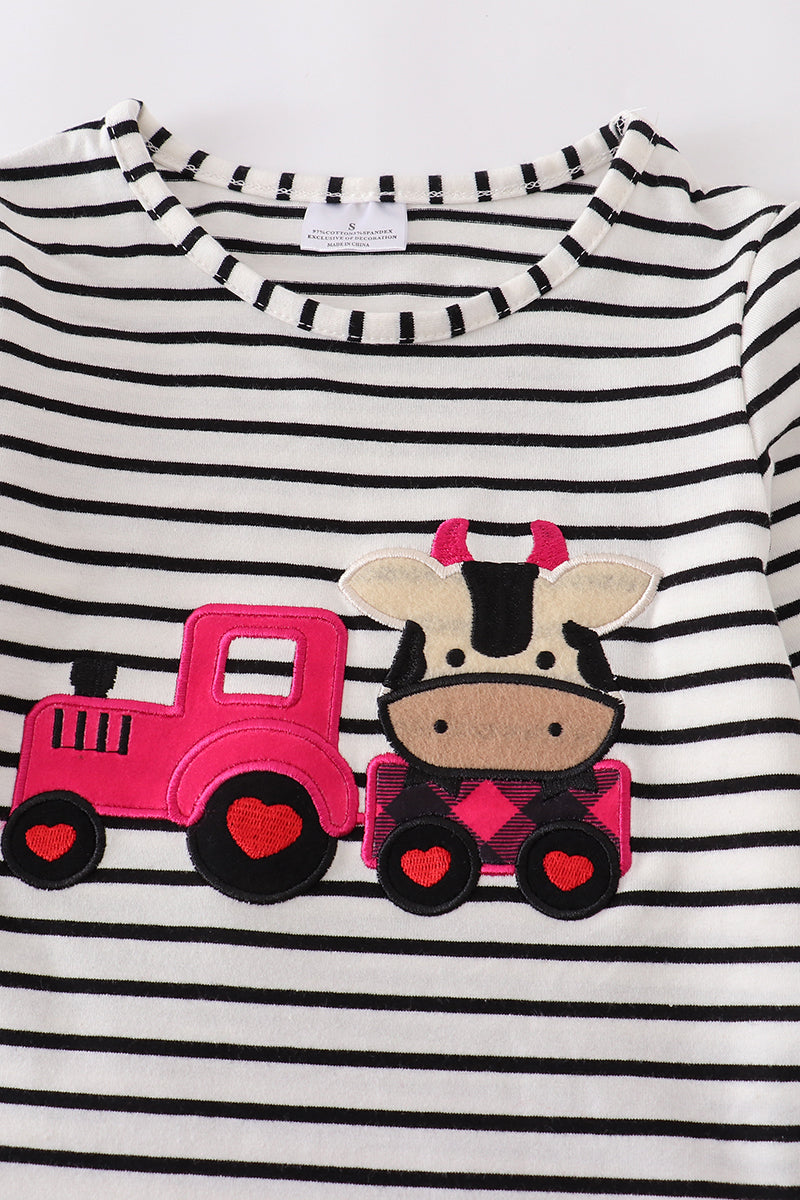 Cow train stripe heart dress