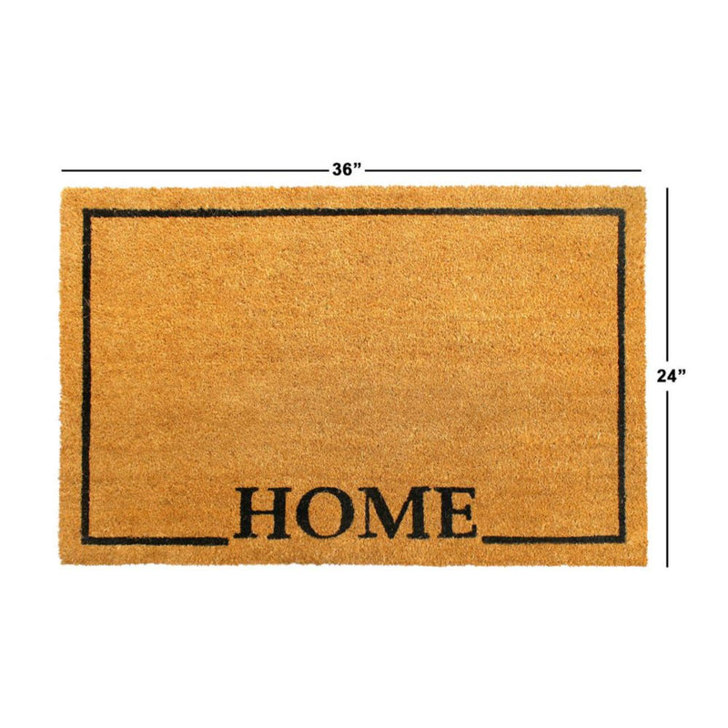 RugSmith Natural Black Home Square Coir Doormat, 24" x 36"Heart