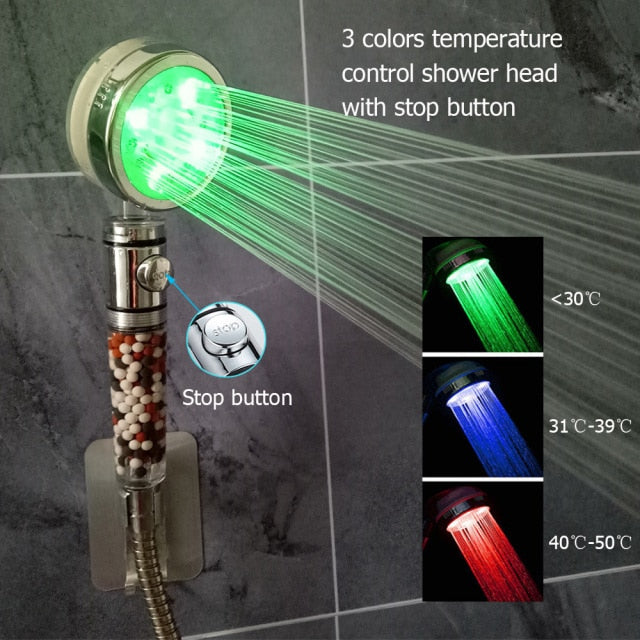 Bathroom 3/7 Color Changing LED Shower Head Temperature Sensor