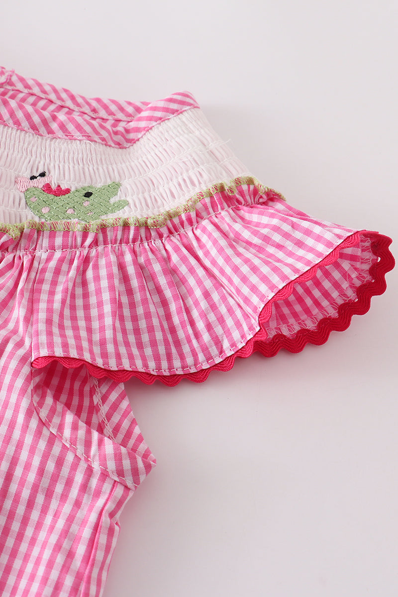 Pink crocodile smocked ruffle dress