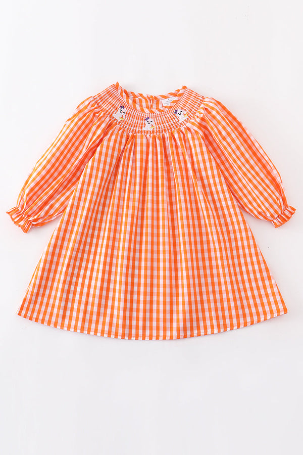 Orange plaid  ghost smocked  dress