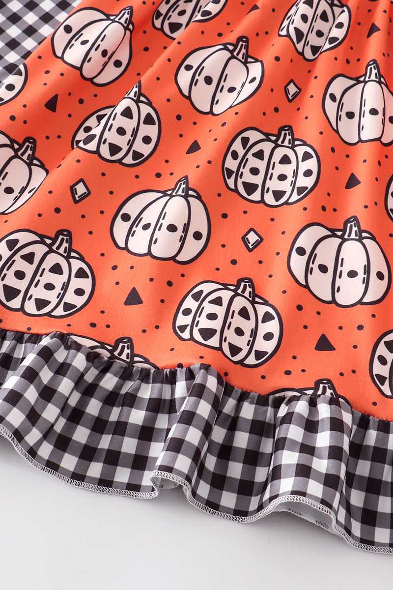 Halloween pumpkin plaid ruffle dress