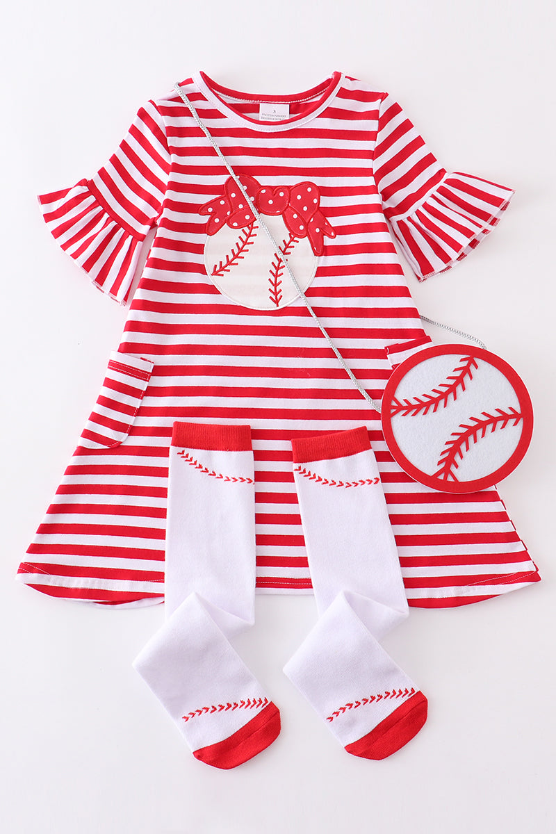 Red stripe baseball dress 3piece set bag and socks included