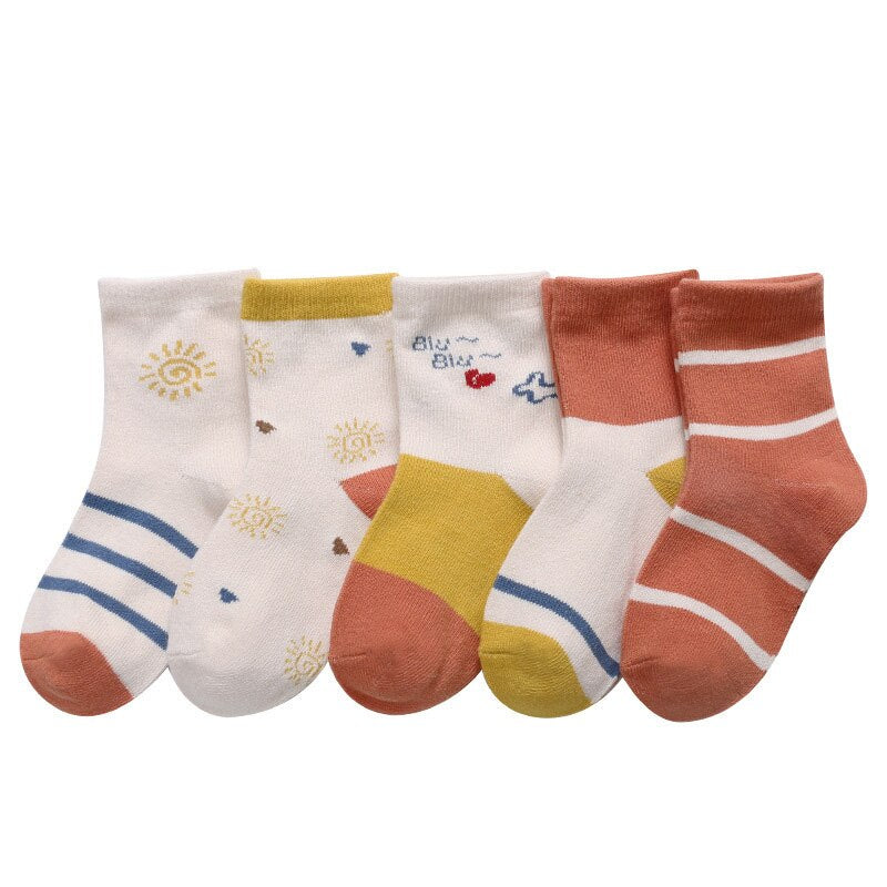 5 Pairs/Lot Cotton Children Socks Warm Winter Boys Girls Whtie Striped Socks Cute Cartoon Newborn Infant Baby Socks 1-12 Years