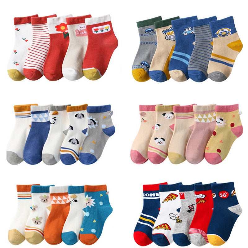 5 Pairs/Lot Cotton Children Socks Warm Winter Boys Girls Whtie Striped Socks Cute Cartoon Newborn Infant Baby Socks 1-12 Years