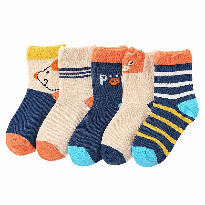 5 Pairs/Lot Cotton Children Socks Warm Winter Boys Girls Whtie Striped Socks Cute Cartoon Newborn Infant Baby Socks 1-12 Years