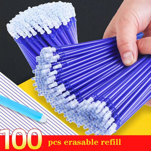 100 Pcs/Lot 0.5mm Gel Pen Erasable Pen Refill Rod Set  Blue Black Ink Shool Washable Handle Writing Stationery