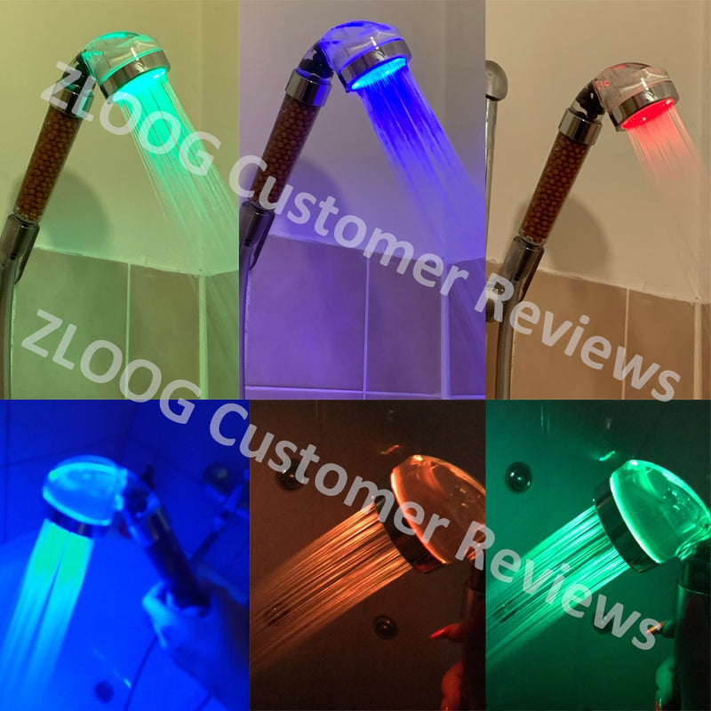 Bathroom 3/7 Color Changing LED Shower Head Temperature Sensor