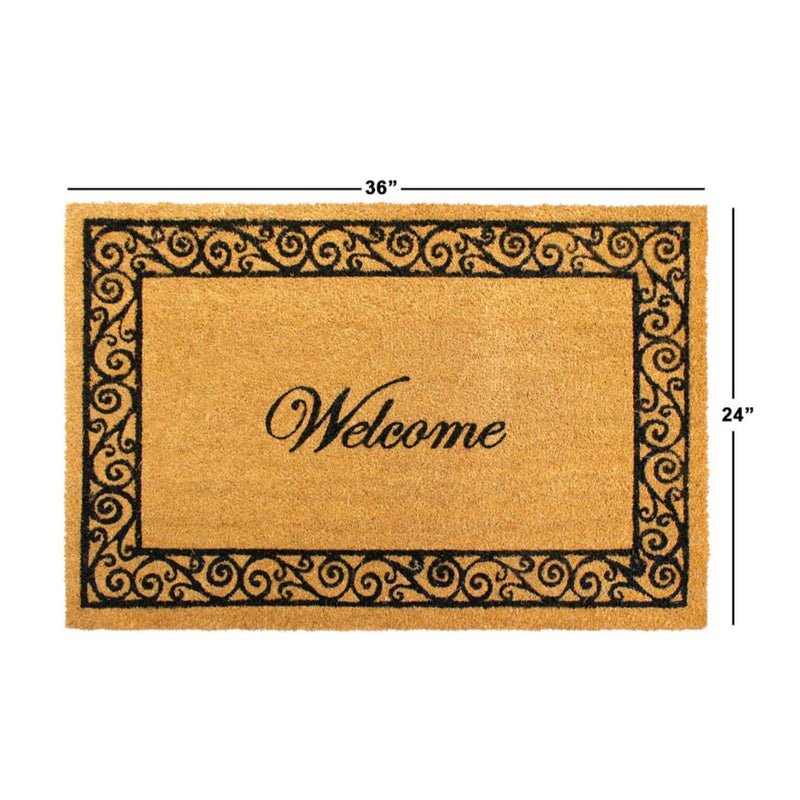 RugSmith Natural Scroll Border Welcome Coir Doormat, 24"x36"Heart