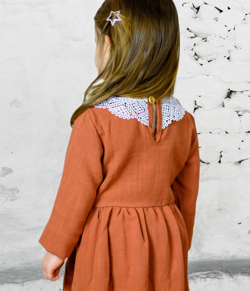 Caramel linen scalloped collar dressHeart