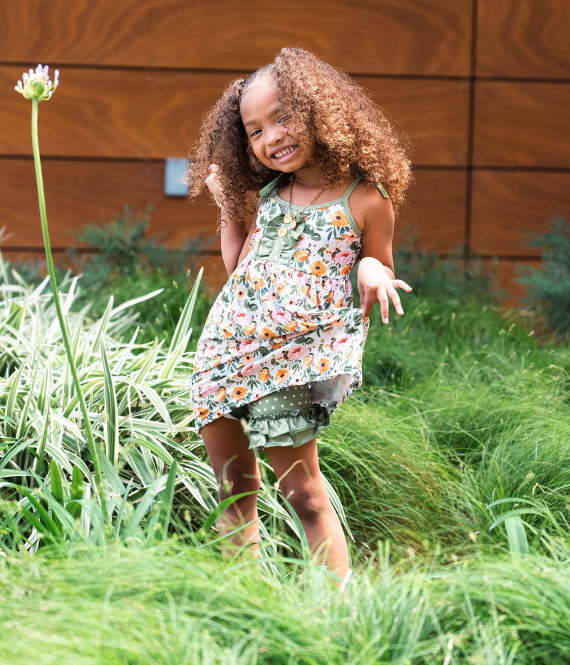 2 PC Floral summer tunic with polka dot shortsHeart