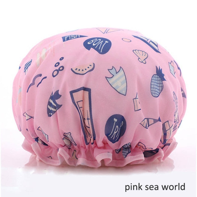 Thick 1Pcs Waterproof Bath Hat Double Layer Shower Hair Cover Women Supplies Shower Cap Bathroom Accessories