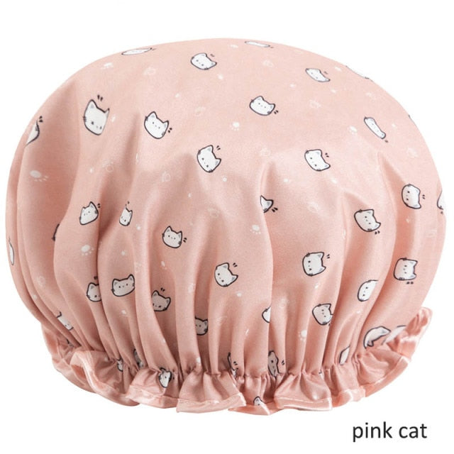 Thick 1Pcs Waterproof Bath Hat Double Layer Shower Hair Cover Women Supplies Shower Cap Bathroom Accessories