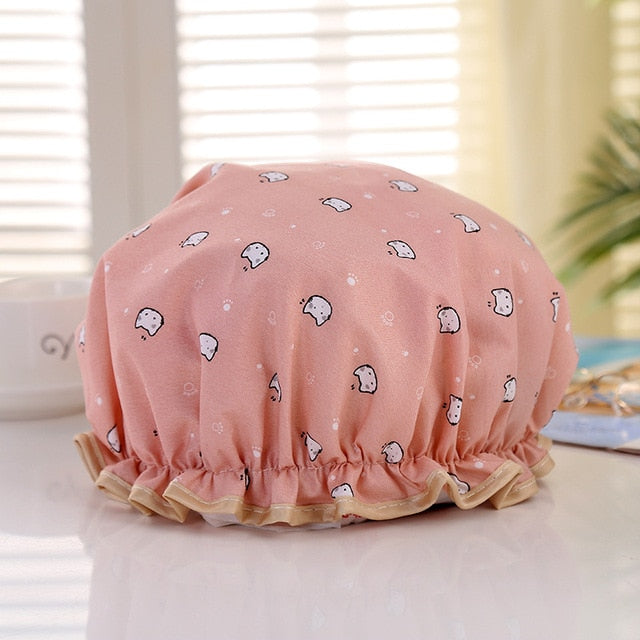 Thick 1Pcs Waterproof Bath Hat Double Layer Shower Hair Cover Women Supplies Shower Cap Bathroom Accessories