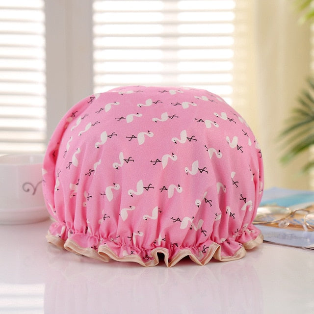 Thick 1Pcs Waterproof Bath Hat Double Layer Shower Hair Cover Women Supplies Shower Cap Bathroom Accessories