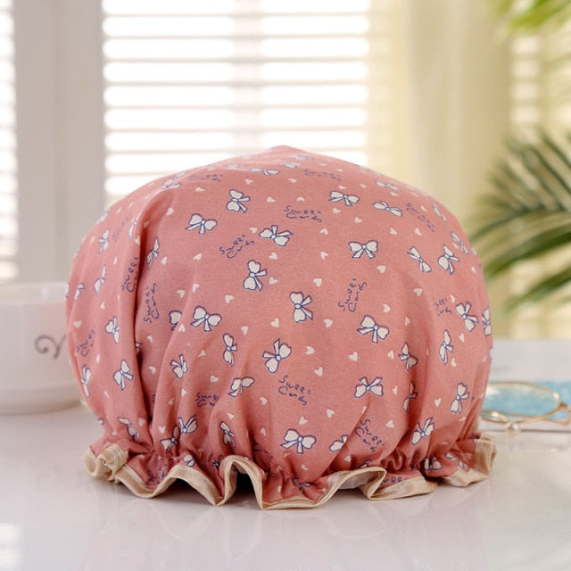 Thick 1Pcs Waterproof Bath Hat Double Layer Shower Hair Cover Women Supplies Shower Cap Bathroom Accessories