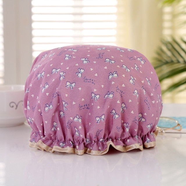 Thick 1Pcs Waterproof Bath Hat Double Layer Shower Hair Cover Women Supplies Shower Cap Bathroom Accessories