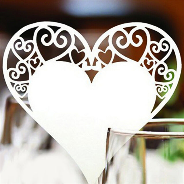 50pcs/set Wedding Table Decoration Place Cards Laser Cut Bird Heart Floral Wine Glass Place Cards For Wedding Party Decoration