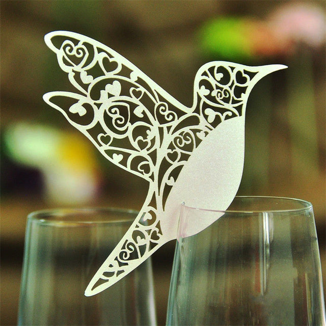 50pcs/set Wedding Table Decoration Place Cards Laser Cut Bird Heart Floral Wine Glass Place Cards For Wedding Party Decoration