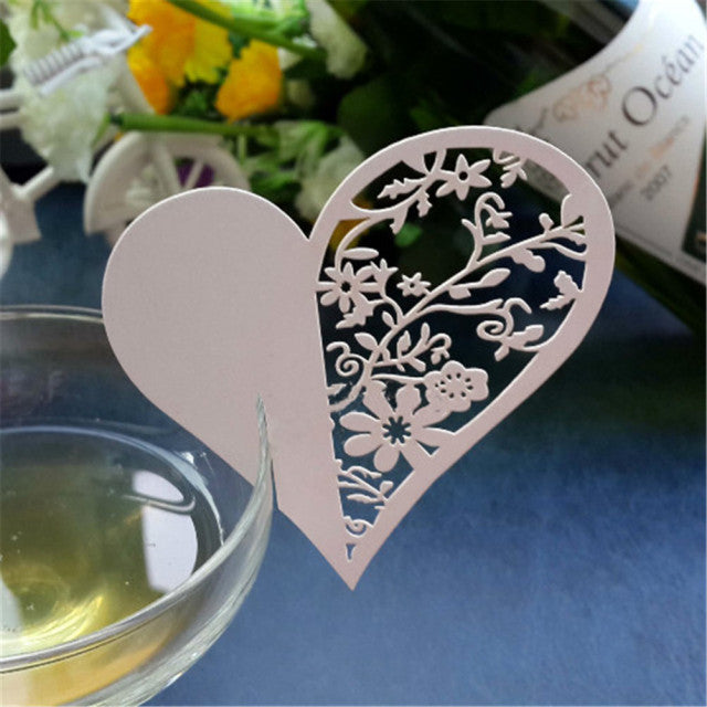 50pcs/set Wedding Table Decoration Place Cards Laser Cut Bird Heart Floral Wine Glass Place Cards For Wedding Party Decoration