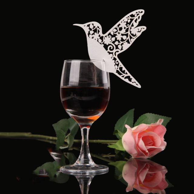 50pcs/set Wedding Table Decoration Place Cards Laser Cut Bird Heart Floral Wine Glass Place Cards For Wedding Party Decoration