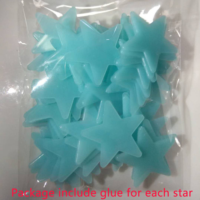 50pcs 3D Stars Glow In The Dark Wall Stickers Luminous Fluorescent Pvc Wall Art Decals For Kids Bedroom Ceiling Home Decoration