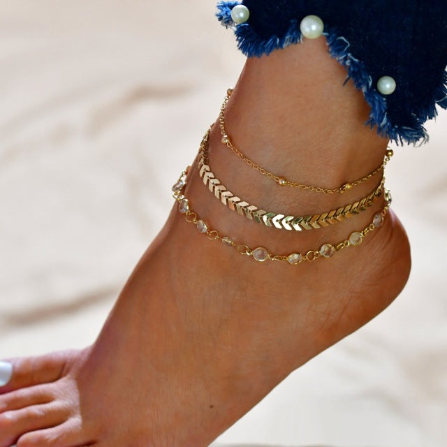 Bohemia Shell Star Chain Ankle Bracelet On Leg Foot Jewelry Boho Starfish key butterfly Charm Anklet Set For Women Accessories