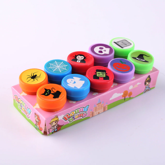 10pcs Assorted Stamps for Kids Self-ink Stamps Children Toy Stamps Smiley Face Seal Scrapbooking DIY Painting Photo Album Decor